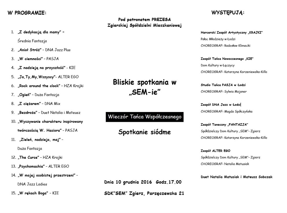  Bliskie Spotkania2016 Program